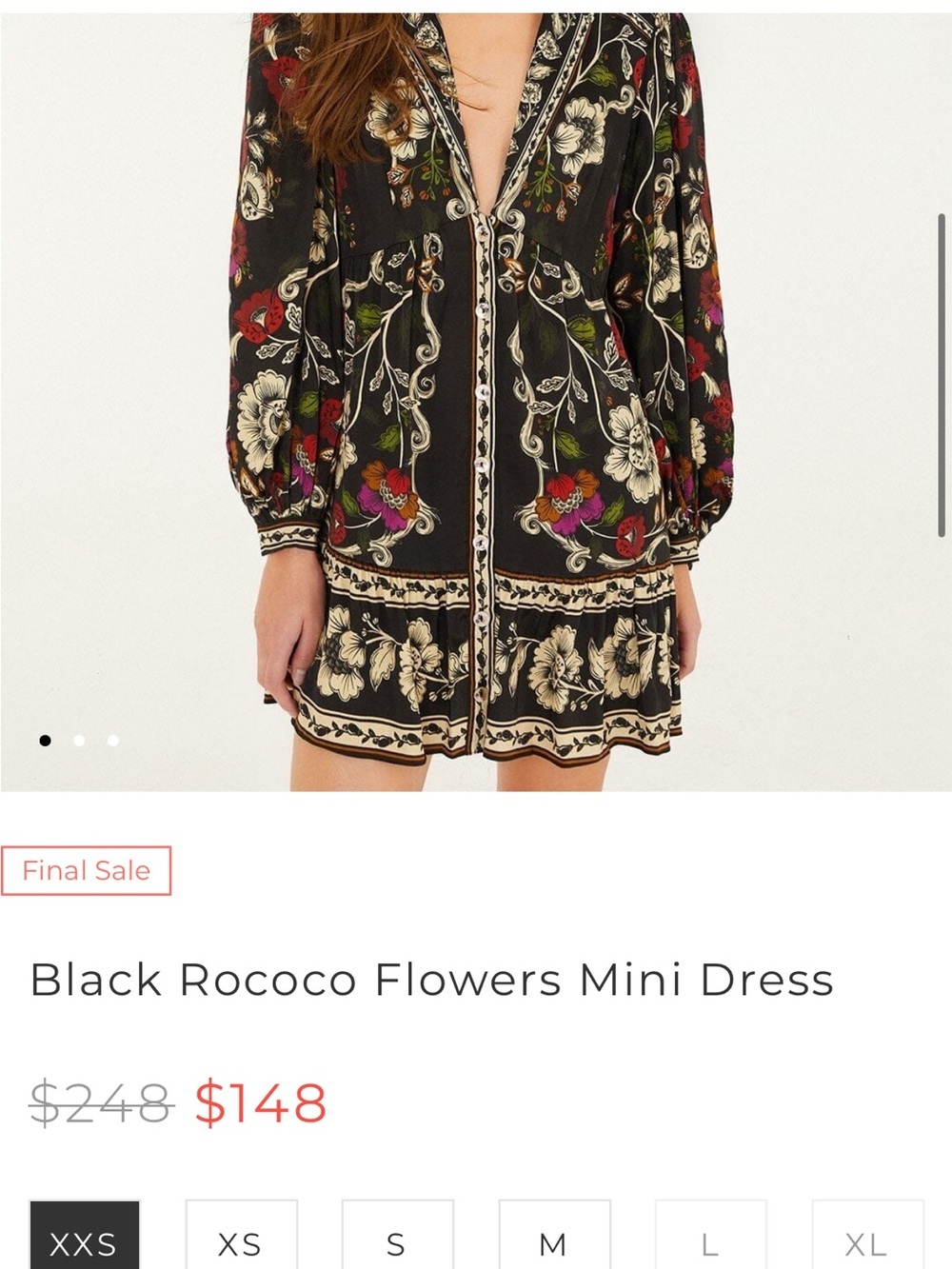 Farm Rio: Black Rococo Flowers Mini Dress - Picture 10 of 11